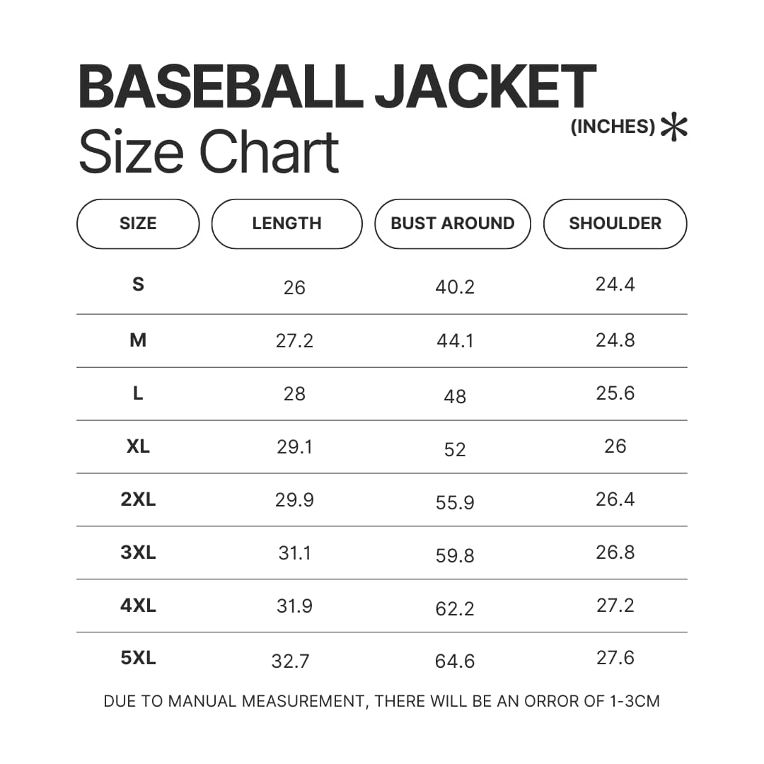Baseball Jacket Size Chart - Bleach Merch