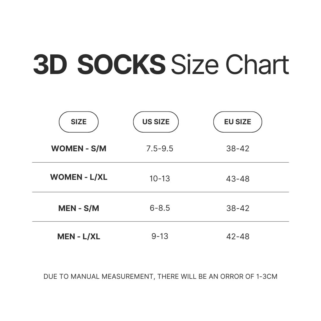 3D Socks Size Chart - Bleach Merch