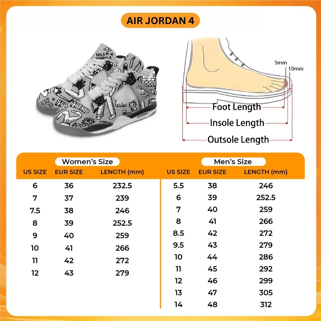 Air Jordan 4 Shoes Size Chart - Bleach Merch