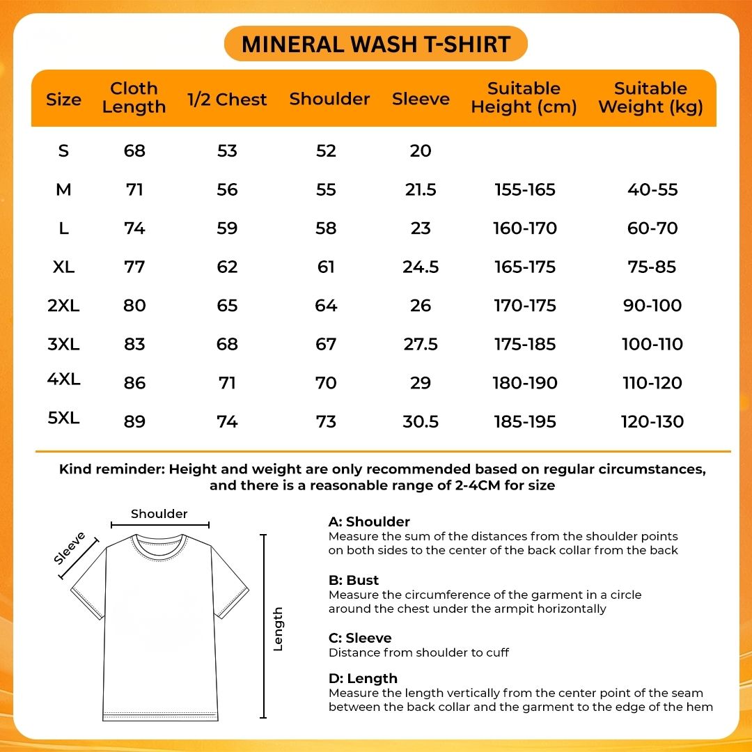 Mineral Wash T Shirt Size Chart - Bleach Merch