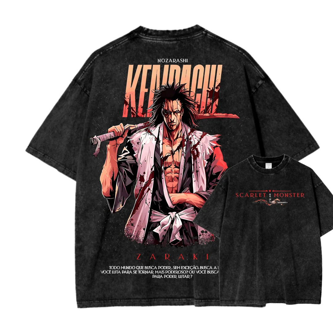 Kenpachi Zaraki Bleach Anime Mineral Wash T-shirt